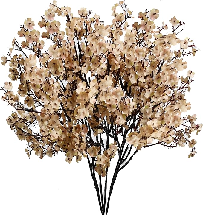 Mandy's Light Brown Artificial Baby’s Breath European Flowers 6 Bundles Silk Gypsophila with Bendable Stems for Fall Thanksgiving & Christmas Centerpiece Wedding Decor and Table Arrangements