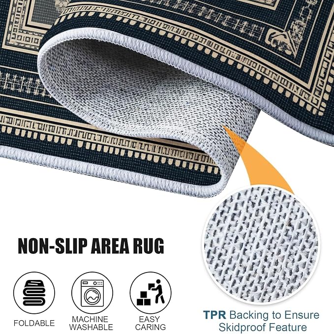 Area Rugs for Living Room, 2x3 Washable Rug Grey Soft Low Pile Non-Slip Carpet Stain Resistant Carpets for Bedroom Dining Room Farmhouse Nursery, Classical Patterned Geometric