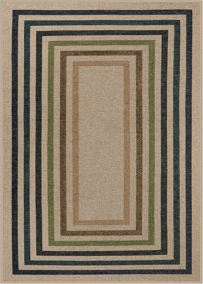 Lahome Enfys Modern Geometric Easy Jute Rug, Washable 5x7 Indoor Outdoor Rugs Farmhouse Large Dining Room Bedroom Carpet, Contemporary Non Slip Natural Throw Mat for Backyard Office RV