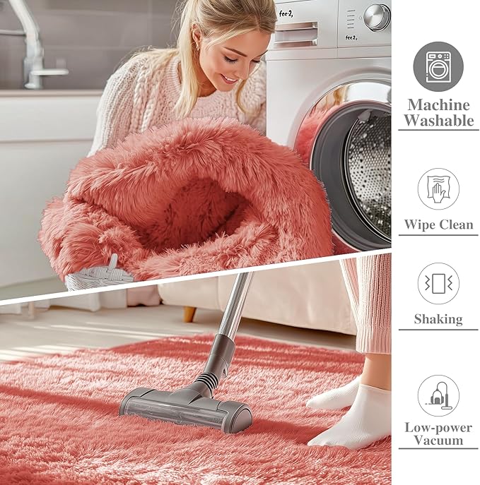 OLANLY 5x8 Machine Washable Large Area Rugs for Living Room, Bedroom, Soft Fluffy Shaggy Bedside Rug, Indoor Floor Carpet for Kids Girls and Boys, Dorms, Nursery, Home Decor Aesthetic, Rust Red