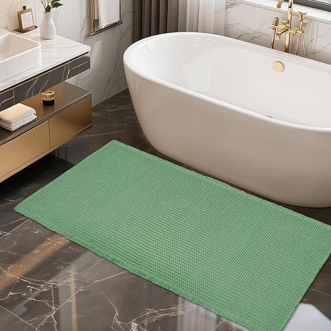 ZALL Sage Green Waffle Bath Mat,Super Absorbent Non Slip Bathroom Rug, 24x48inch, Machine Washable Ultra Soft Floor Mats
