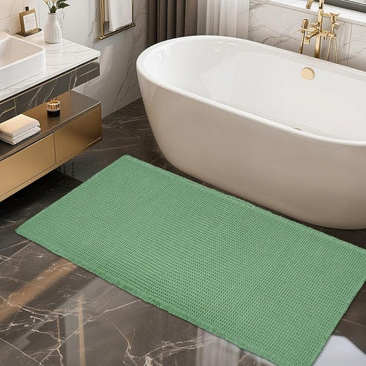 ZALL Sage Green Waffle Bath Mat,Super Absorbent Non Slip Bathroom Rug, 24x48inch, Machine Washable Ultra Soft Floor Mats