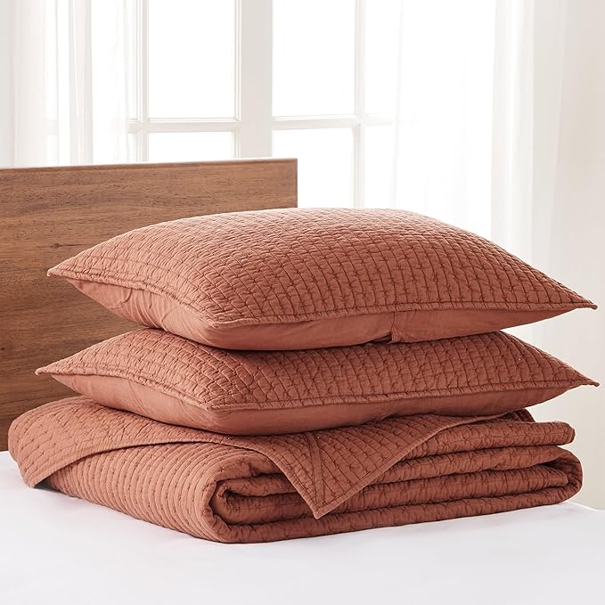 Levtex Home Cross Stitch Reversible Full Bedspread Set (100x104in) with 2 Pillow Shams (26x20in) - Stitch Texture - Adobe - 100% Cotton Full Size Bedspread Set - Lightweight, Soft, Pre-Washed