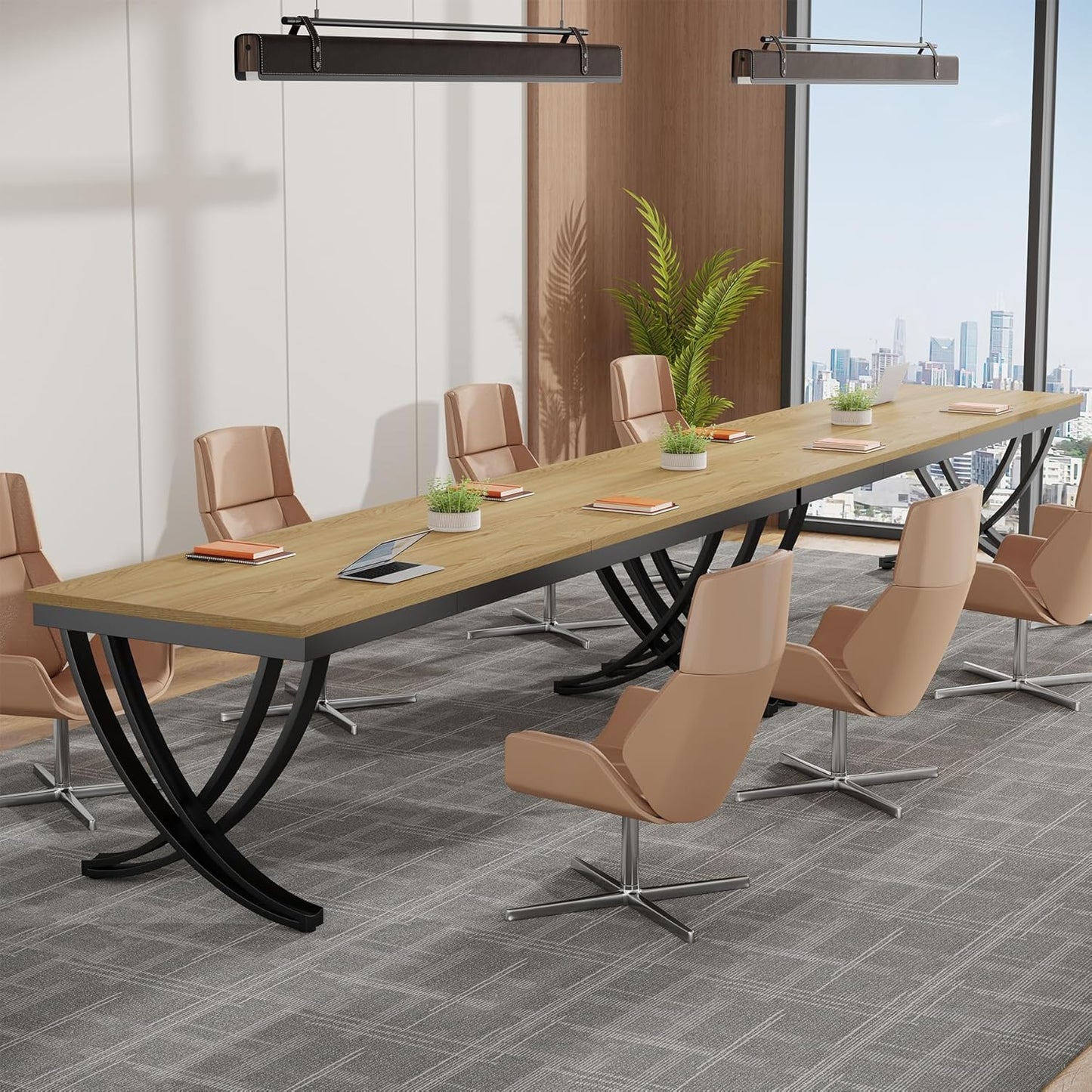 Tribesigns 6.5FT Conference Table - Rectangular Business Desk for 6-8 People | Durable Metal Frame, Oak Finish