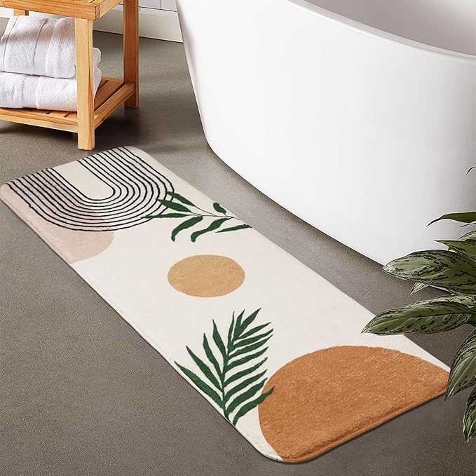 Boho Bathroom Runner Rug Non Slip, Large Long Bathroom Rugs Cute Bath Mat for Bedroom Hallway Kitchen, Soft Washable Shower Rug