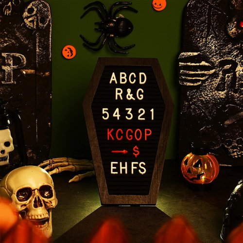 Qeeenar Black Felt Coffin Letter Board - 2 Pieces with 270 Changeable Letters & Numbers | 10 x 6 Inch Gothic Decor for Halloween & Home