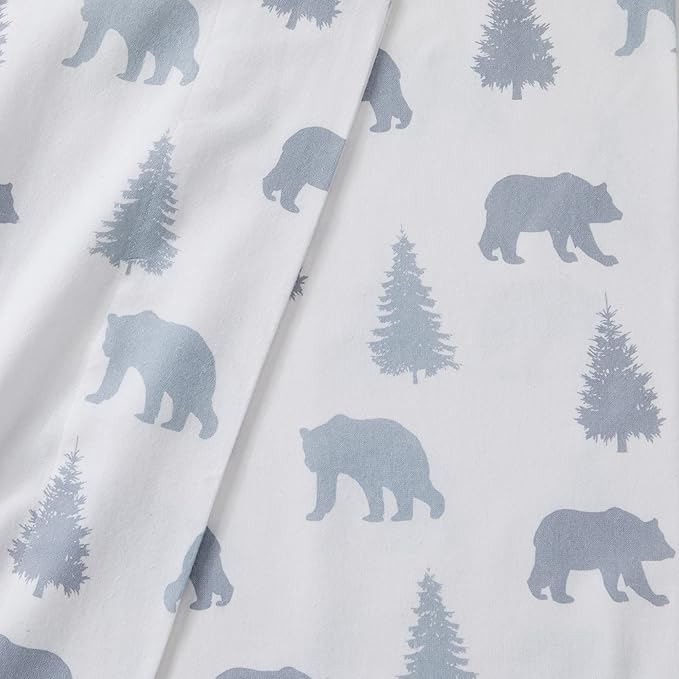 Market & Place 100% Turkish Cotton Flannel Sheet Set | 4 Piece Deep Pocket Novelty Cozy Winter Bed Sheets | Double Brushed for Extra Softness & Comfort | Alpine Collection (King, Grey Bears)