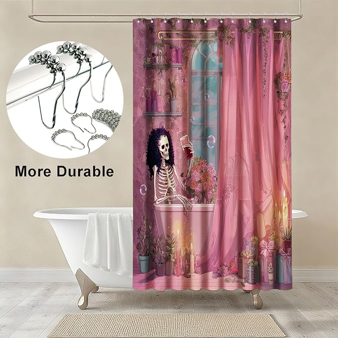 Gothic Skull Shower Curtain Funny Retro Floral Shower Curtains for Bathroom Waterproof Fabric Bath Curtain Decor with Hooks
