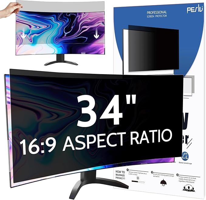 Peslv Computer Privacy Screen 34 Inch for 21:9 Curved Monitor, Removable 34inch Anti Blue Light Anti Glare Monitor Privacy Filter Shield