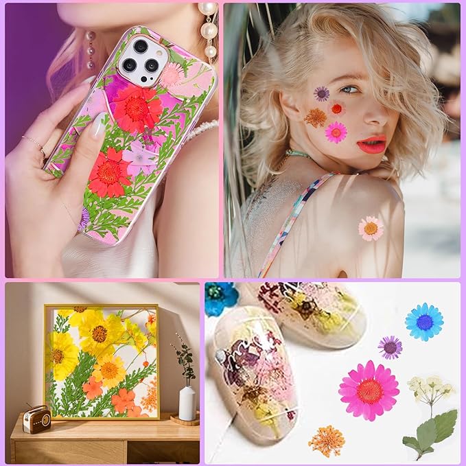 96Pcs Dried Pressed Flowers for Resin, Bulk Natural Dried Flowers,for Scrapbooking DIY Art Crafts Resin Accessories, Soap,Candle Making Nails Decor. Epoxy Resin Jewelry Molds.Craft Making