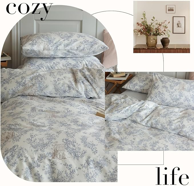HighBuy Garden Floral Duvet Cover Queen Size Soft Cotton Flower Bedding Set Queen Vintage Boho Flower Comforter Cover Botanical Floral Duvet Cover for Kids Girls with 2 Pillowcases Queen Bedding Set