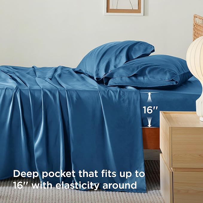 Bedsure King Size Sheets Set, Cooling Sheets for Hot Sleepers, Rayon Derived from Bamboo, Breathable & Soft, Deep Pocket Up to 16 Inches, Hotel Luxury Silky Bedding, Teal