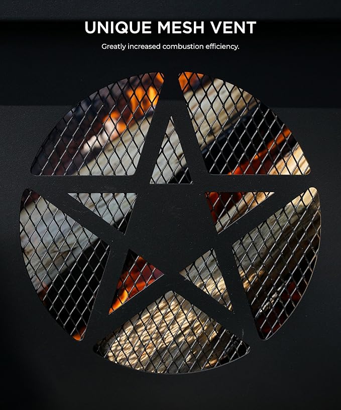 SUNOUTLY 35 inch Fire Pit, Outdoor Fire Pit Wood Burning Fire Pits with Cooking Grill, Large Firepits for Outside Octagonal Heavy Duty Firepit with Poker for Bonfire, Backyard, Patio, Picnic, Camping