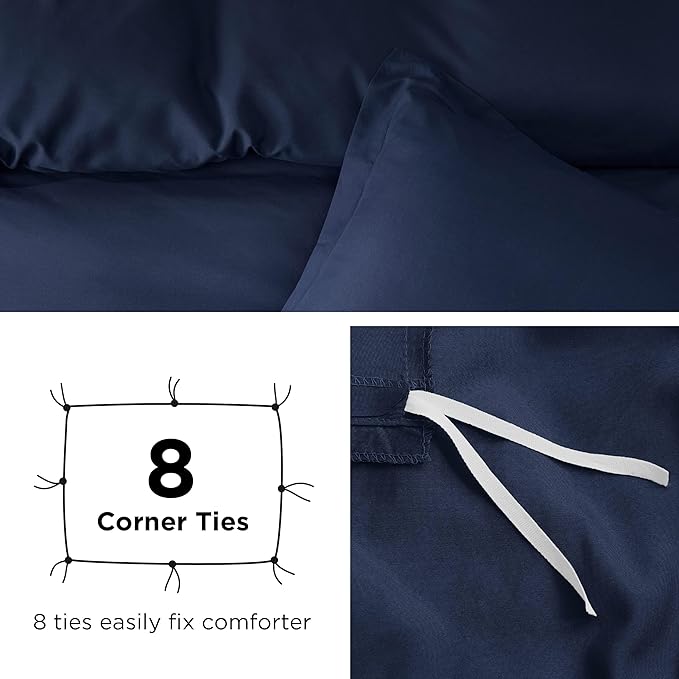 Bedsure Duvet Cover King Size - Soft Double Brushed Bedding Set for Kids & Adults, Zipper Closure, 3 Pieces, Includes 1 Duvet Cover (104"x90") & 2 Pillow Shams, NO Comforter, Navy Blue