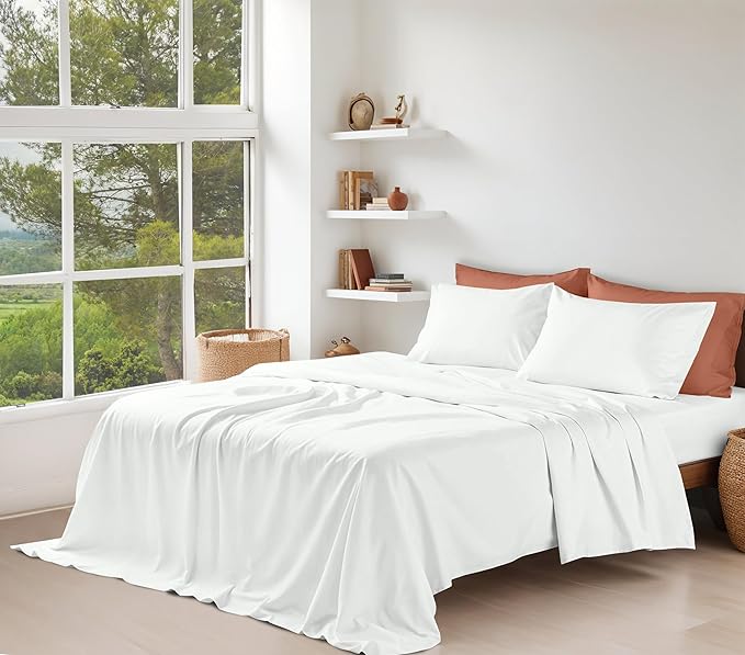 RUVANTI 100% Organic Cotton Sheets Twin XL, Percale Weave, GOTS Certified, 3-Piece Set, Deep Pocket 15", Crisp & Breathable, Soft Durable Bedding, Sábanas Algodón Orgánico – Bit of Blue