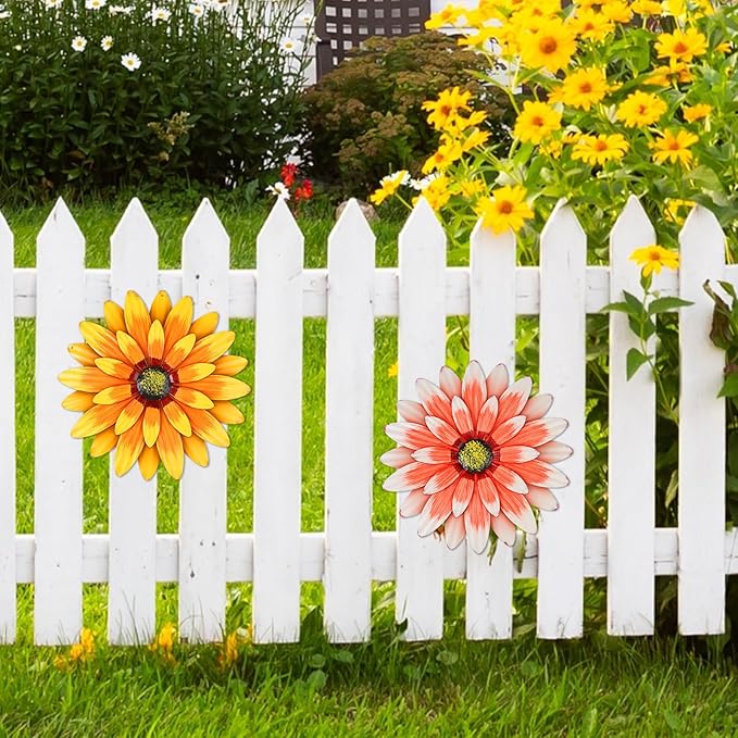 Dekomere Metal Flowers Outdoor Decor 13" Metal Sunflower Wall Art Decorations Sunflower Wall Decor for Kitchen Living Room Porch Garden Yard
