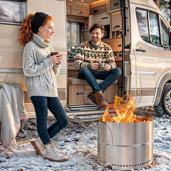 HGD 20 Inch Smokeless Firepit with Grill, Portable Wood Burning Fire Pit for Camping & Backyard, Stainless Steel Outdoor Fireplace with Travel Bag, Easy Setup & Compact Storage - Foldable Design
