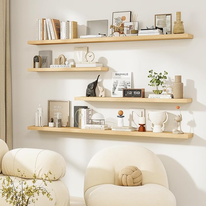 Dreamland Floating Shelves, Wall Mounted Shelves for Storage and Home Decor, Rustic Wood Shelves for Bathroom, Living Room, Bedroom and Kitchen, 16" x 6.7" Set of 2