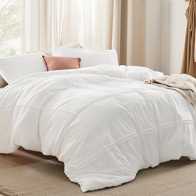 Bedsure Grid Boho Duvet Cover Twin Size - Shabby Chic Tufted Boho Bedding Set, 2 Pieces Shabby Chic Home Bedding for All Seasons, Includes 1 Twin Duvet Cover & 1 Pillowcase (White, 68" x 90")