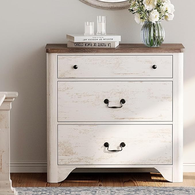 WAMPAT 3 Drawer Dresser for Bedroom, 31.5" White Dresser with Wide Chest of Drawers, Kids Dressers for Nursery,Bedroom, Living Room, Closet
