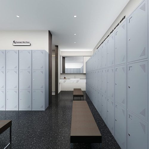 BYNSOE Metal Locker Cabinet - 3-Door Design for Employees, Schools & Gyms - Grey, Assembly Required