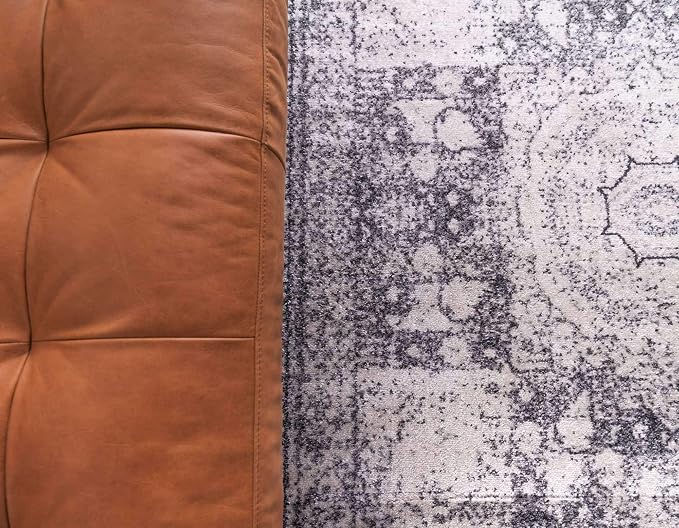 Unique Loom Bromley Collection Area Rug - Wells (3' Round, Ivory/ Gray)