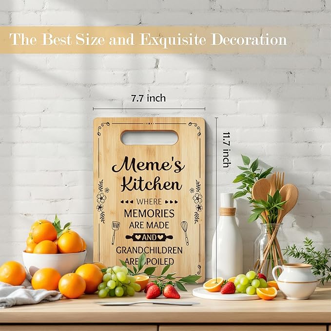 Meme Gifts Cutting Board Chopping Board, Gifts for Meme, Meme Gifts for Grandma, Best Grandma Gifts, Grandma Kitchen Gifts, Meme Grandma Decorative Bamboo Cutting Board for Kitchen