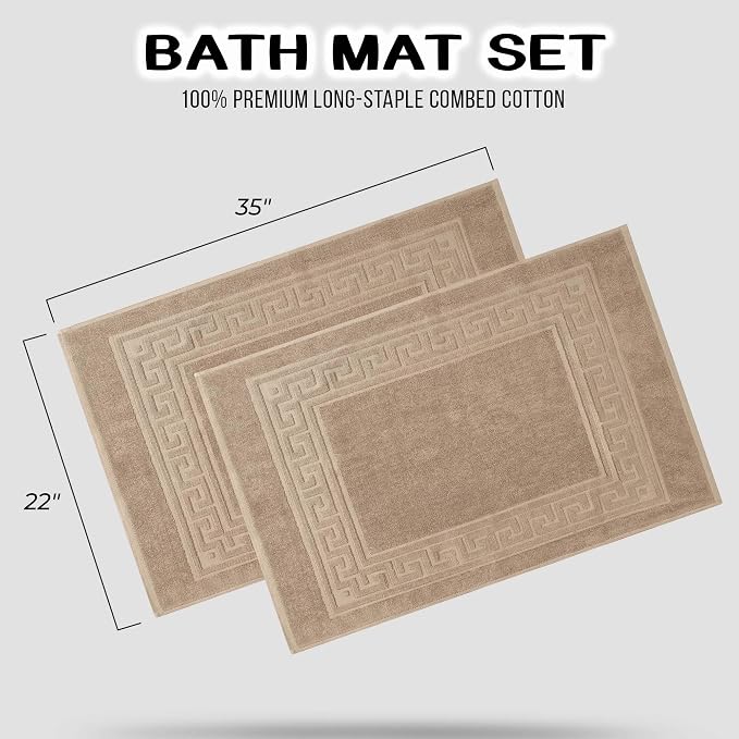Superior Heavyweight Cotton Bath Mats, Bath Rugs For Bathroom Accessories, Washable Rug For Shower, Bath, Toilet, Modern Decor, No Backing, Luxury Hotel And Spa Quality, Set of 2, 22" x 35", Taupe