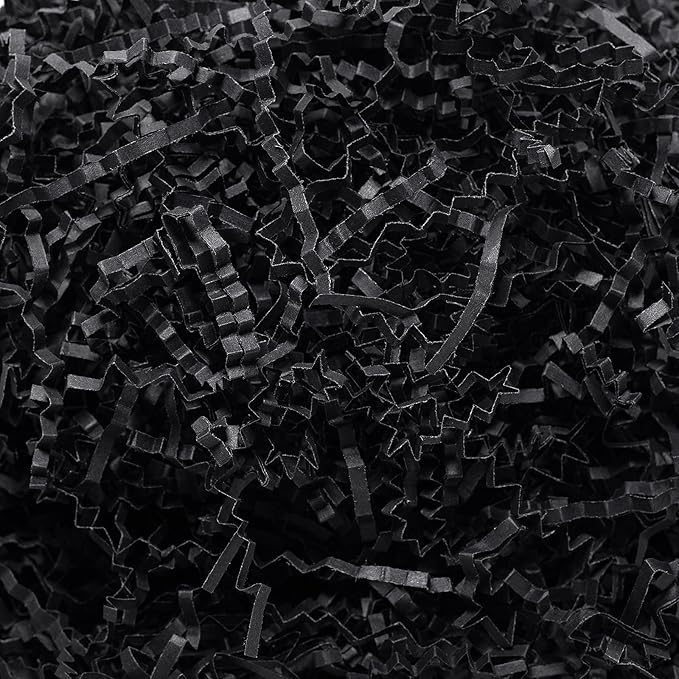 Wowxyz 1 LB Crinkle Cut Paper Shred Black Crinkle Shredded Paper for Gift Baskets - Gift Box Bag Filler - Confetti Stuffing for Birthday, Holiday Present Packaging Wrapping