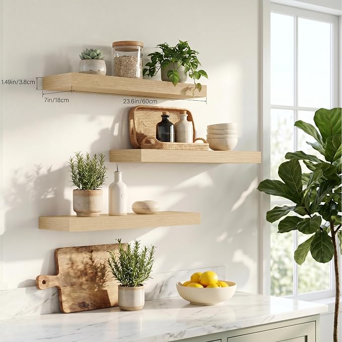 Floating Shelves for Wall, Bathroom Shelves Over Toilet, Wall Shelves & Book Shelf for Room, Hanging Shelf, Modern Wooden Mounted Floating Shelves, 24x7x1.5 in (Oak, Set of 3)