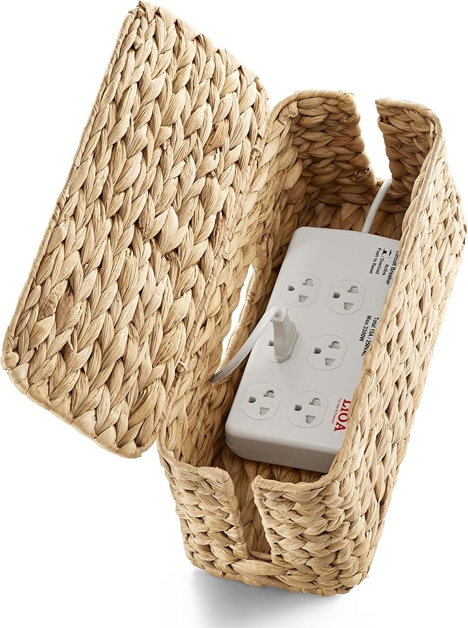 Tidita Wicker Cable Management Box with Lid - 15 inch Cable Organizer Box and Power Strip Box for Electrical Cord Management - Desk Cord Hider and Floor Cable Management for Office (Natural Color, 1)