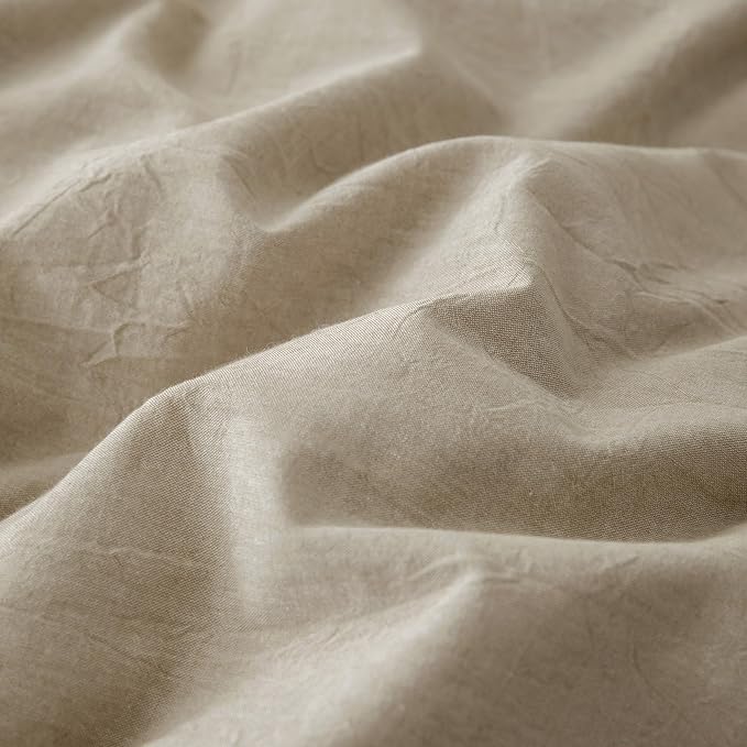 JIYUAN 100% Washed Cotton Duvet Cover Set 3 Pieces Cal King, 1 Duvet Cover 104x98 Inches(Comforter Not Included) and 2 Pillowcases,Linen Feel Bedding Set Comfy and Breathable, Heathered Tan