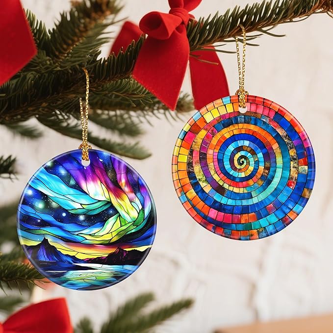 Christmas Ornaments, 2.8 Inch Ceramic Hanging Ornament, Christmas Tree Ornaments, Xmas Decorations, Holiday Decorations, Gifts for Art Lovers, Holiday Party Gifts, and Xmas Gift Ideas - Rainbow Spiral