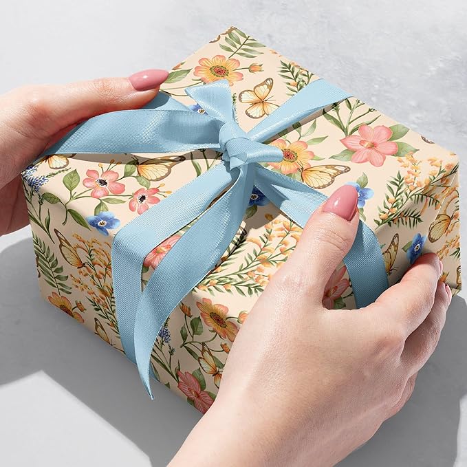 Jillson Roberts Gift Wrap, Butterfly Floral (8 Rolls 5 feet x 30 inches)