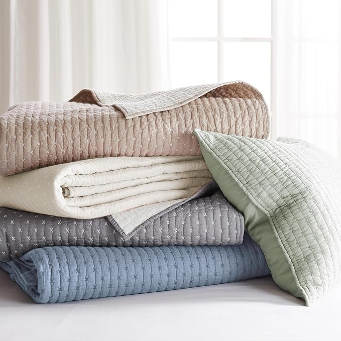 Levtex Home - Cross Stitch Bedspread Set - King Bedspread and Two King Shams - Cross Stitch Pattern - Bedspread (120x104in.) and Sham (20x36in.) - Cotton