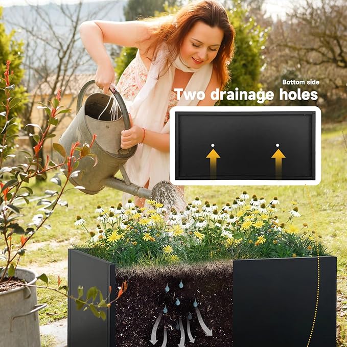 Steel Planter 36" x 12" x 16" Metal Rectangle Outdoor Planter Black Powder Coated Flower Box Metallic Heavy Pot Indoor & Outdoor, Commercial & Residential (L36 x W12 x D16, Black)