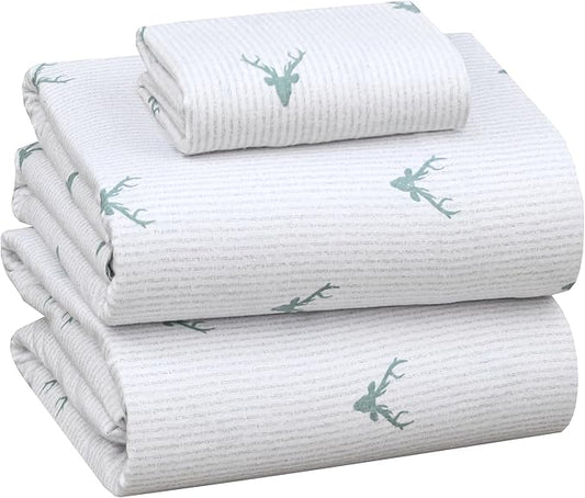 RUVANTI Flannel Sheets Twin XL Size - 100% Cotton Double Brushed Twin XL Sheet Sets, Deep Pockets 16 Inches, All Seasons Breathable & Extra Soft Bed Sheets, Warm & Cozy, 3 Piece, Stag Synphony