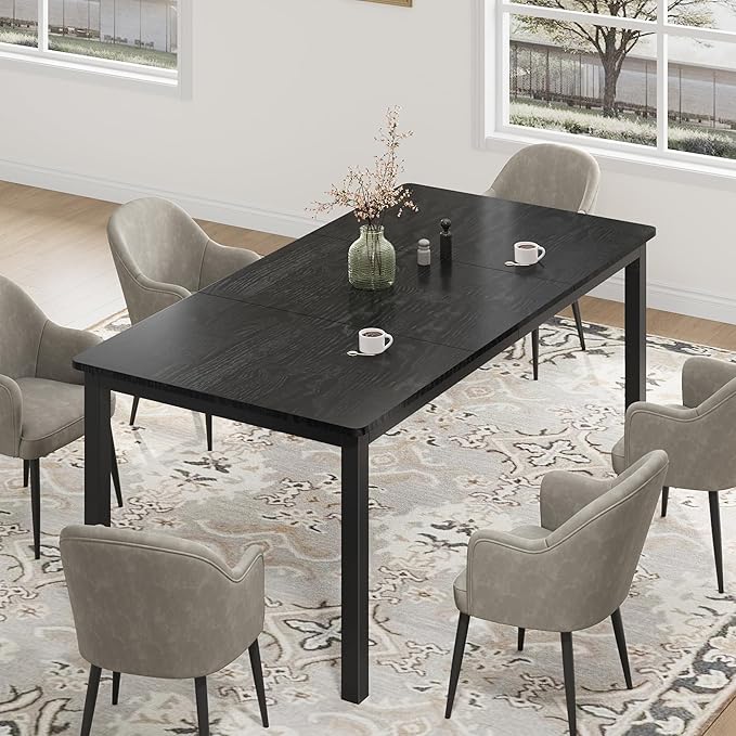 79 Inch Industrial Dining Table for 4-6 Person Rectangle Kitchen Table with Metal Legs,Round Corners, Writing Desk, for Modern Farmhouse, for Kitchen, Dining Room,Quick Assembly, Wood