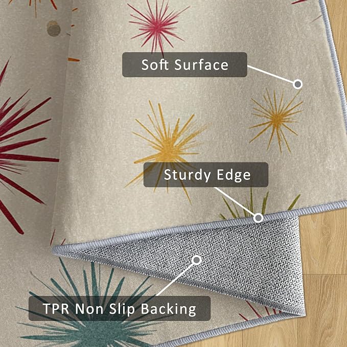 Mid Century Modern Rug 7x9 Starburst Atomic Retro 60s 70s Pattern Area Rugs for Living Room, Bedroom, Mid Century Modern Home Decor Accessories Indoor Carpet, Non Slip & Machine Washable
