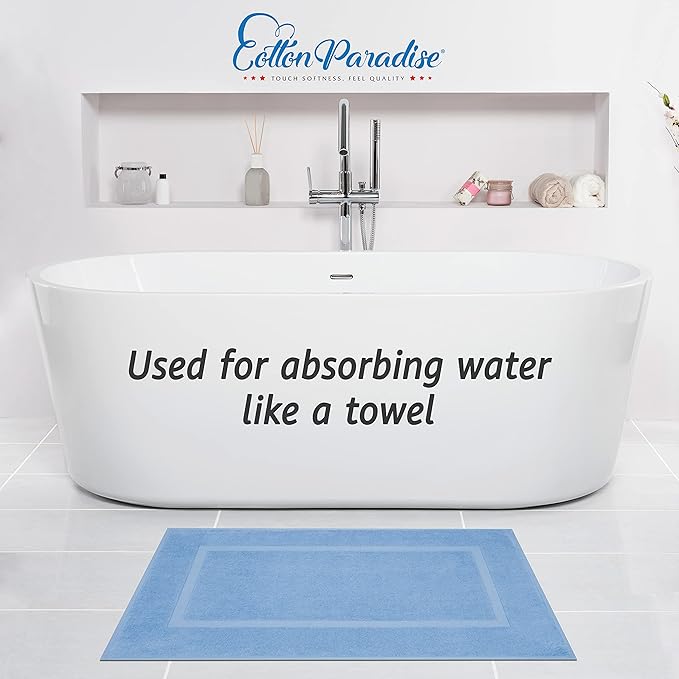 Cotton Paradise 100% Cotton Turkish Bathmat Set, Soft Absorbent Quick Dry, 2 Piece 20x34 Bathmat Floor Set, Sky Blue