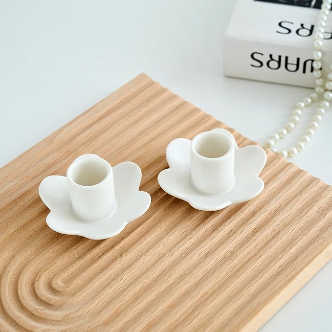 Ceramic Taper Candle Holders,Vintage Candlestick Holder Centerpieces for Home Wedding Decoration, Housewarming Gifts,Pack of 2 (Flower Shape B Style)