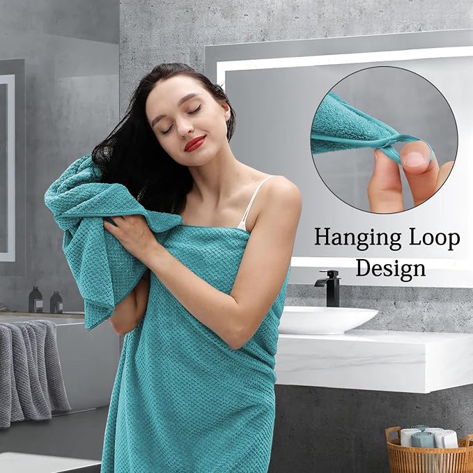 8-Piece Aqua Bath Towels Set,2 Oversized Large Bath Towels Sheet,2 Hand Towels and 4 Washcloths - 600 GSM Soft Luxury Towel Set,Highly Absorbent Quick Dry Towel Collection for Bathroom,Hotel and Spa