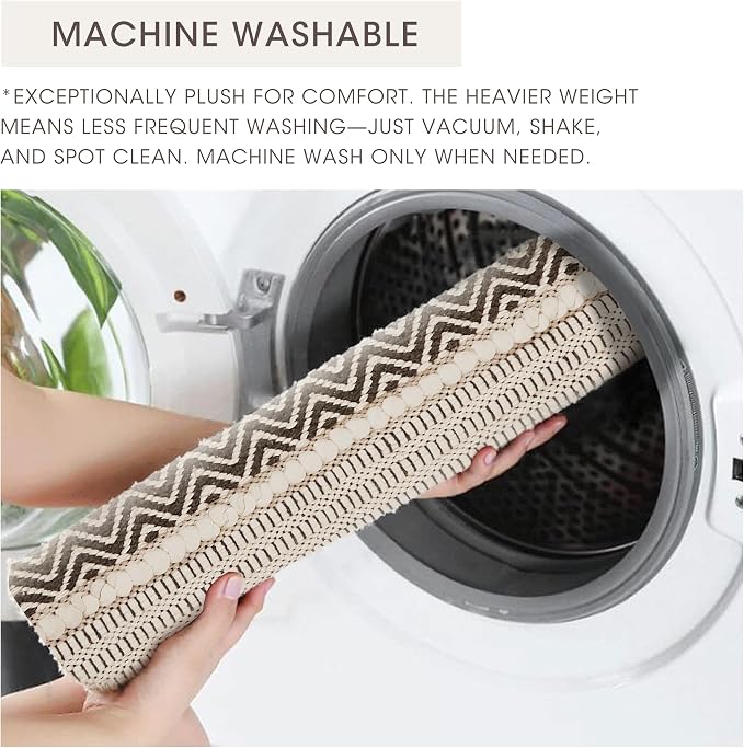 INK+IVY Bath Rug Hand-Woven Texture Shaggy Striped Soft & Water Absorbent, Boho Bathroom Décor Bath-Mats, Non-Slip Absorbent Quick Dry Mats for Tub, Shower Room, Asher, 22x58, Black 1 Piece