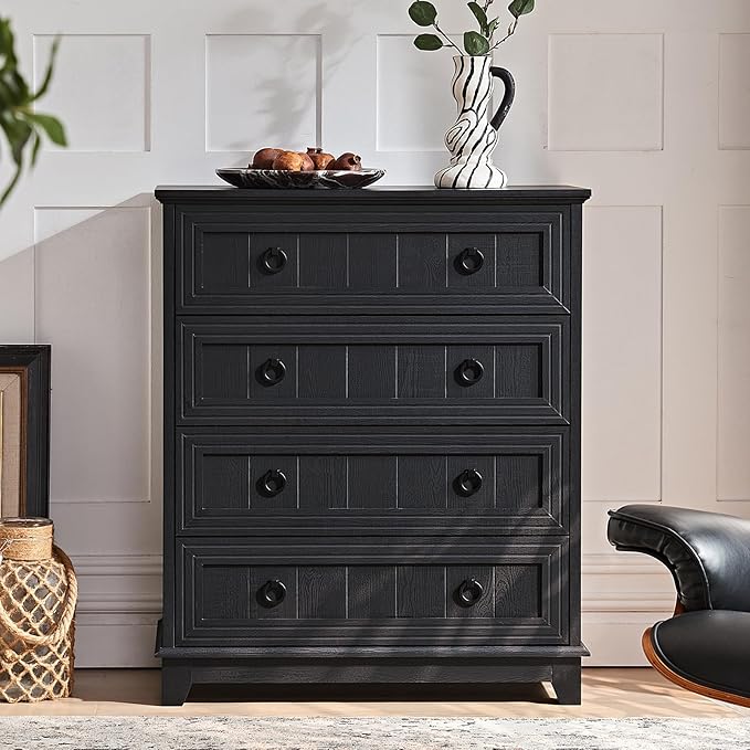Farmhouse 4 Drawer Dresser for Bedroom Set of 2, 35" Tall Small Dressers & Chest of Drawers, Rustic Wood Dresser with Metal Handle, Storage Organizer Closet for Living Room, Hallway, Entryway