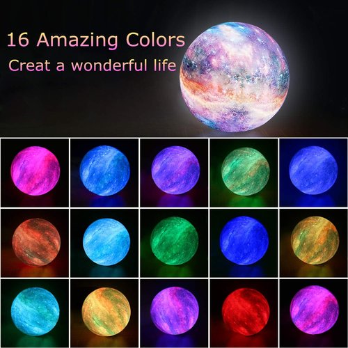 Moon Lamp - 3D Printing Galaxy Night Light with 16 Colors, Remote Control & USB Rechargeable | 4.8 Inch Home Decor Gift