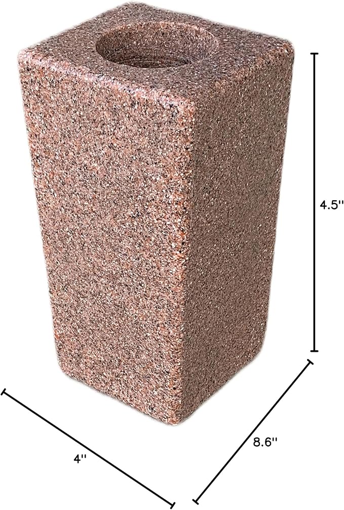 OPTIMUM Square Memorial Cemetery Flower Vase - Plastic (North American Pink Granite) with Metal Ground Spike, Grave Marker, Decorations for Gravesite, Headstone Flowers Holder, Garden Lawn & Yard