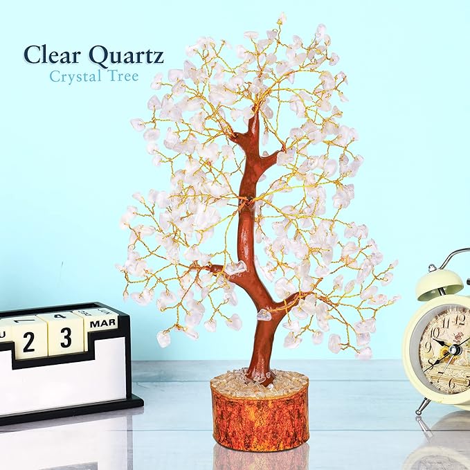 YATHABI Clear Quartz Crystal - Feng Shui Money Bonsai Tree - Natural Gemstones - Spiritual Trees - Chakra Crystal Tree of Life - Positive Energy Stones and Crystals