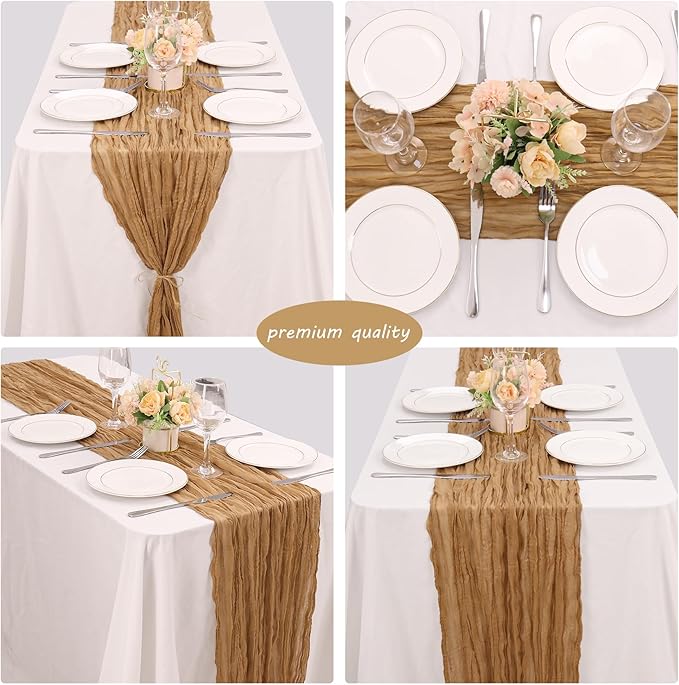 12 Pack Cheesecloth Table Runner 35x72 Inch Boho Gauze Table Runner Rustic Cheese Cloth Long Table Runner Romantic Table Runner for Wedding Bridal Shower Birthday Party Table Decor (Nude)