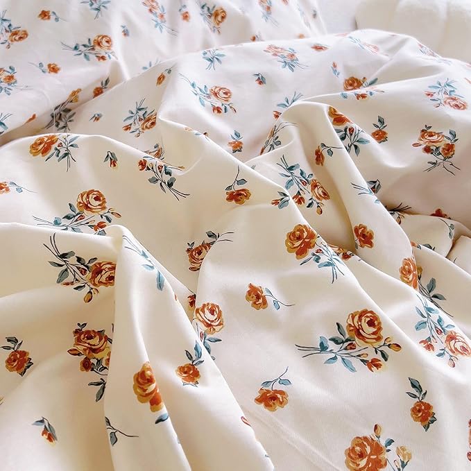 EAVD Cute Romantic Floral Duvet Cover King Soft Cotton Garden Small Floral Ruffled Bedding Set with 2 Pillowcases Fresh Chic Botaical Pattern Duvet Cover with Zipper Closure