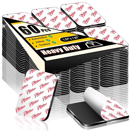 PHIXBEAR Double-Sided Adhesive Pads - Heavy-Duty Sticky Mounting Foam Tape, 60 Pcs, 1.57" x 1.97" Black